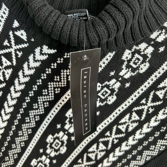 NWT Southwest BOHO Black White Short Sleeve Cowl Turtleneck Cotton Sweater - Picture 3 of 9